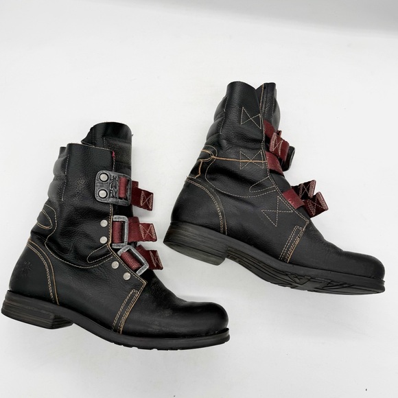 Fly London Stif Military Combat Boots Size 41 Black leather Padded Rustic Goth - Picture 8 of 14